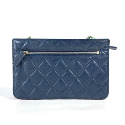 Pre-owned Chanel Navy Pink Grained Calfskin Pochette Shoulder Bag ()