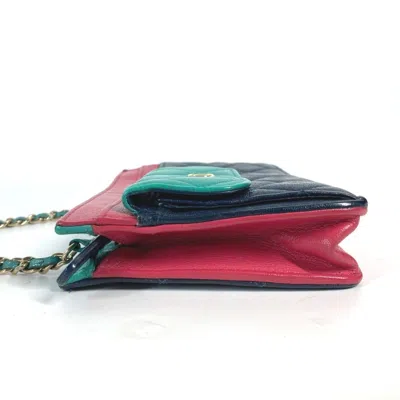 Pre-owned Chanel Navy Pink Grained Calfskin Pochette Shoulder Bag ()