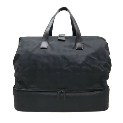 Pre-owned Chanel New Travel Line Black Jacquard Leather Boston Bag Handbag ()