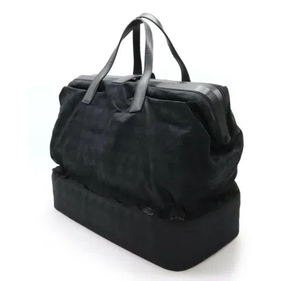Pre-owned Chanel New Travel Line Black Jacquard Leather Boston Bag Handbag ()