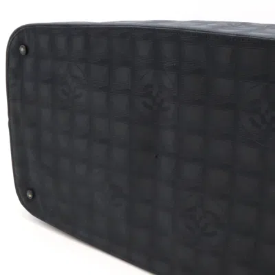 Pre-owned Chanel New Travel Line Black Jacquard Leather Boston Bag Handbag ()