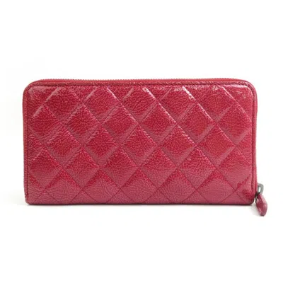 Pre-owned Chanel Pink Red Color Patent Leather Long Wallet (bi-fold) ()