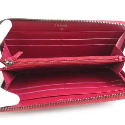 Pre-owned Chanel Pink Red Color Patent Leather Long Wallet (bi-fold) ()