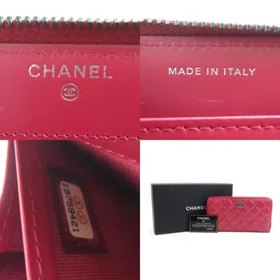 Pre-owned Chanel Pink Red Color Patent Leather Long Wallet (bi-fold) ()