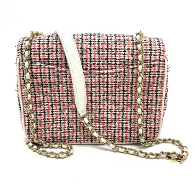 Pre-owned Chanel Red Color White Tweed Leather Pochette Shoulder Bag ()