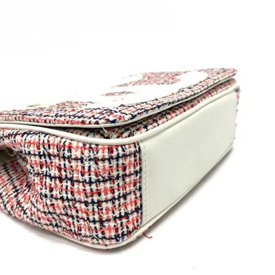 Pre-owned Chanel Red Color White Tweed Leather Pochette Shoulder Bag ()