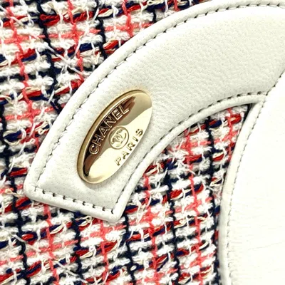 Pre-owned Chanel Red Color White Tweed Leather Pochette Shoulder Bag ()