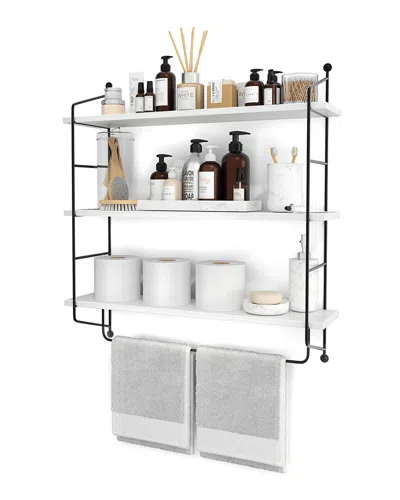 Sorbus 3-tier White Wooden Floating Shelves With Metal Brackets In Black