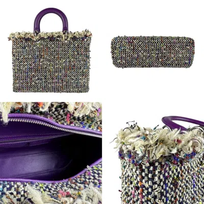 Pre-owned Dior Christian  Multi-color Purple Tweed Leather Handbag Shoulder Bag ()
