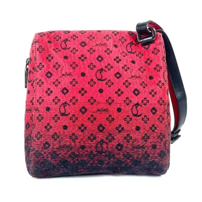 Pre-owned Christian Louboutin Black Red Color Leather Canvas Pochette Shoulder Bag ()