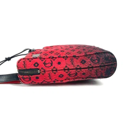 Pre-owned Christian Louboutin Black Red Color Leather Canvas Pochette Shoulder Bag ()