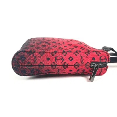 Pre-owned Christian Louboutin Black Red Color Leather Canvas Pochette Shoulder Bag ()