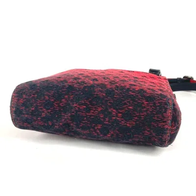 Pre-owned Christian Louboutin Black Red Color Leather Canvas Pochette Shoulder Bag ()
