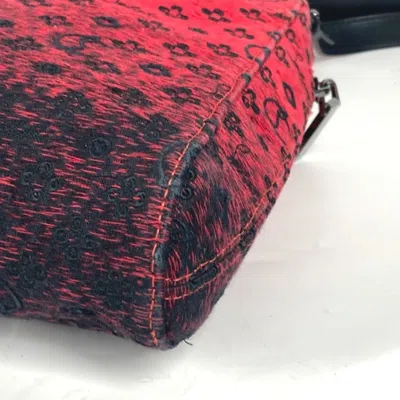 Pre-owned Christian Louboutin Black Red Color Leather Canvas Pochette Shoulder Bag ()