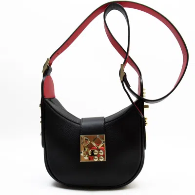 Pre-owned Christian Louboutin Black Red Color Leather Shoulder Bag ()