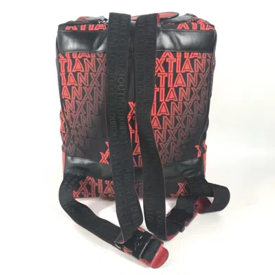 Pre-owned Christian Louboutin Black Red Color Nylon Leather Backpack ()