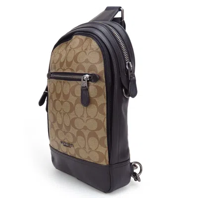 Pre-owned Coach Black Khaki Pvc Leather Shoulder Bag Sling Bag ()