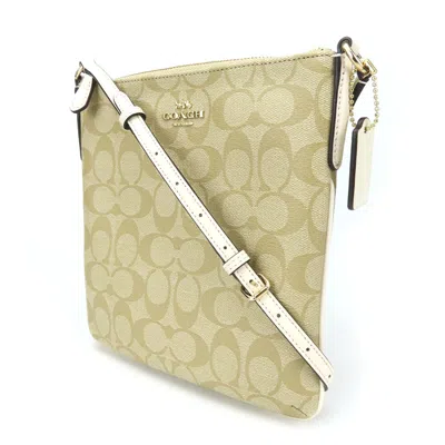 Pre-owned Coach Signature Beige White Pvc Leather Shoulder Bag ()