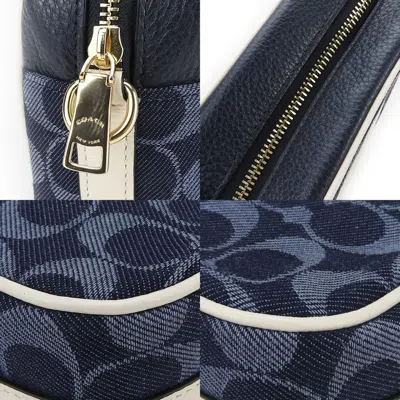 Pre-owned Coach Signature Navy White Denim Leather Shoulder Bag ()