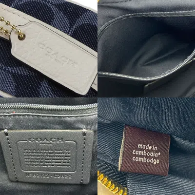 Pre-owned Coach Signature Navy White Denim Leather Shoulder Bag ()