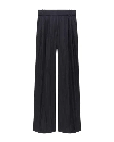 Another Tomorrow Pleated Wide Leg Wool Trousers In Black