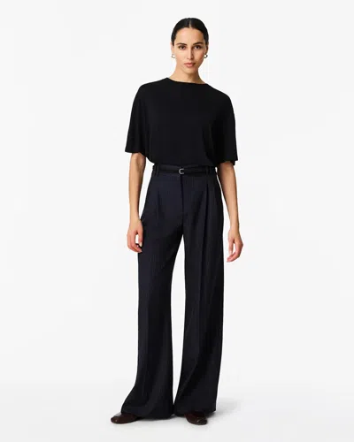 Another Tomorrow Pleated Wide Leg Wool Trousers In Black
