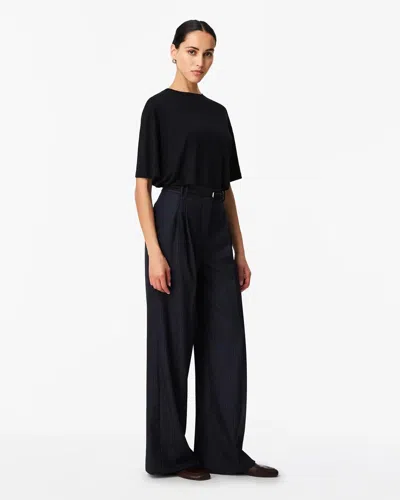 Another Tomorrow Pleated Wide Leg Wool Trousers In Black