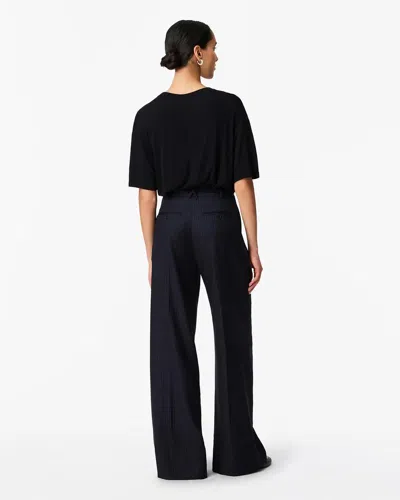 Another Tomorrow Pleated Wide Leg Wool Trousers In Black