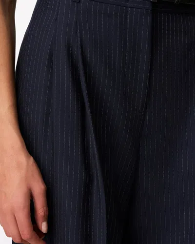 Another Tomorrow Pleated Wide Leg Wool Trousers In Black