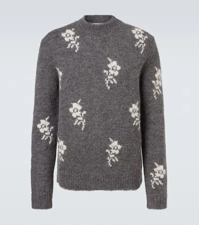 Jil Sander Alpaca Blend Sweater Embroidered Flowers In Gray