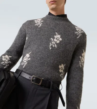 Jil Sander Alpaca Blend Sweater Embroidered Flowers In Gray