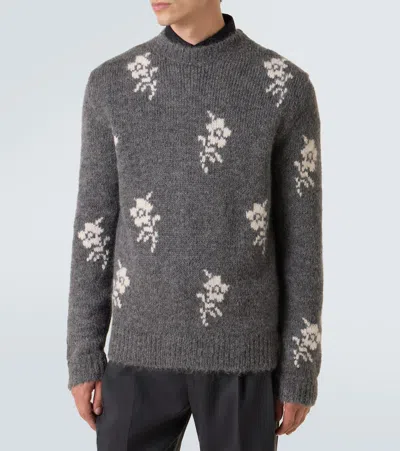 Jil Sander Alpaca Blend Sweater Embroidered Flowers In Gray
