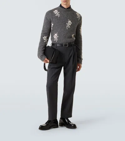 Jil Sander Alpaca Blend Sweater Embroidered Flowers In Gray