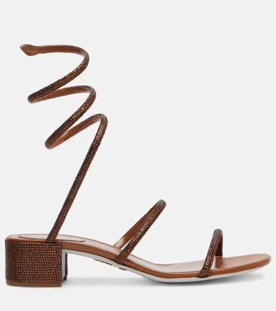 René Caovilla Cleo 40 Embellished Satin Sandals In Brown