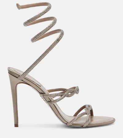 René Caovilla Cleo 105 Braided Embellished Satin Sandals In Gray