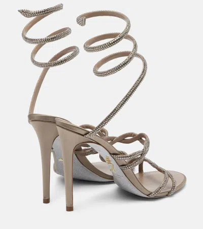René Caovilla Cleo 105 Braided Embellished Satin Sandals In Gray