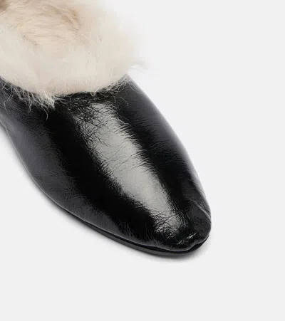 Jil Sander Shearling-trimmed Leather Slip-on Shoes In Black