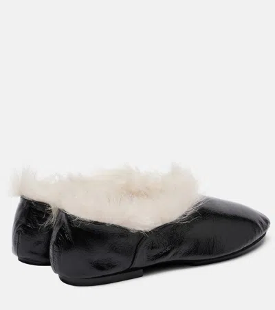 Jil Sander Shearling-trimmed Leather Slip-on Shoes In Black