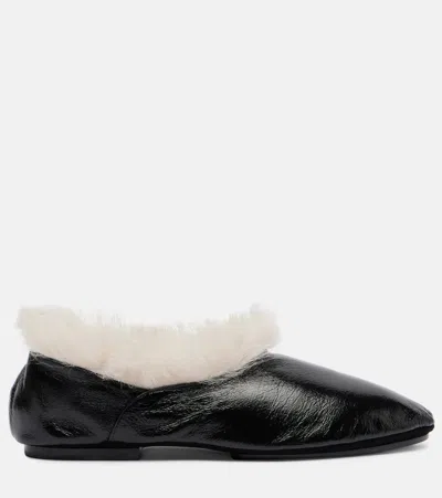 Jil Sander Shearling-trimmed Leather Slip-on Shoes In Black