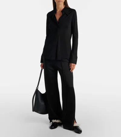 Jil Sander Shearling-trimmed Leather Slip-on Shoes In Black