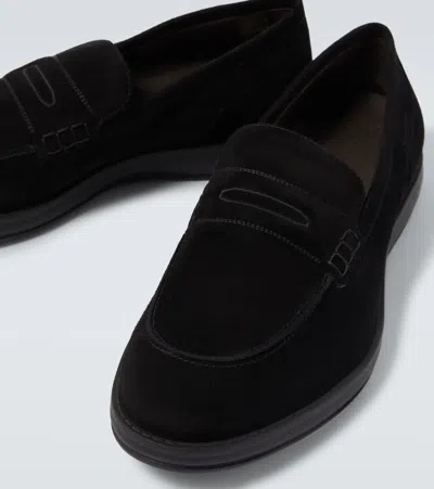 Brioni Suede Penny Loafers In Black