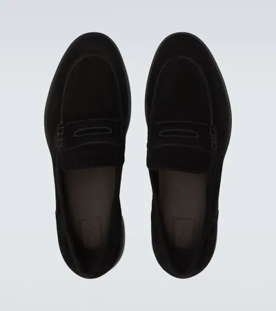 Brioni Suede Penny Loafers In Black