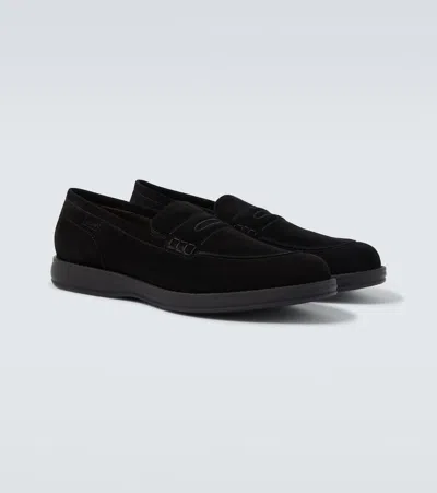 Brioni Suede Penny Loafers In Black