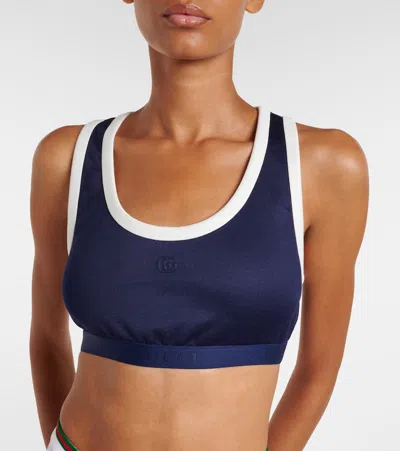 Gucci Technical Jersey Top With Logo In Blue