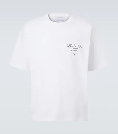 Prada Logo Oversized Cotton Jersey T-shirt In White