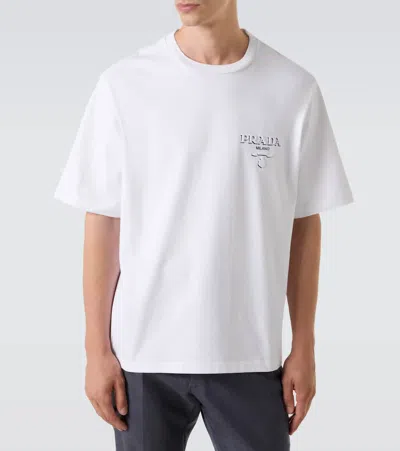 Prada Logo Oversized Cotton Jersey T-shirt In White