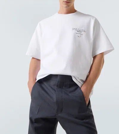 Prada Logo Oversized Cotton Jersey T-shirt In White