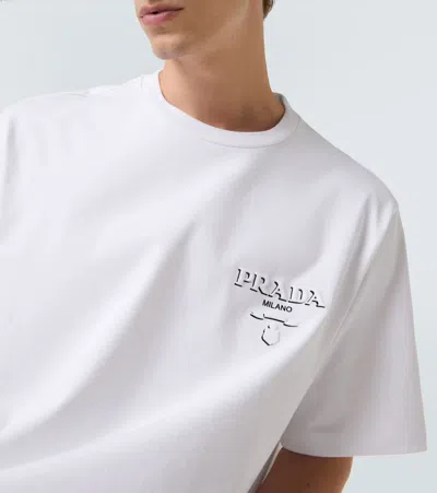 Prada Logo Oversized Cotton Jersey T-shirt In White
