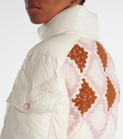 Moncler Megara Wool-trimmed Short Down Jacket Multicolor In Neutral