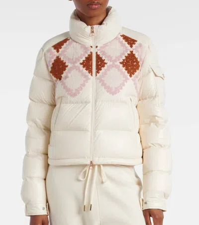 Moncler Megara Wool-trimmed Short Down Jacket Multicolor In Neutral